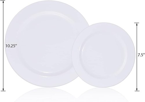 KIRE 120PCS White Plastic Plates - Heavy Duty White Disposable Plates for Party/Wedding - Include 60Pieces 10.25inch Dinner Plates - 60Pieces 7.5inch Dessert/Salad Plates