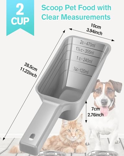 Aosnare 2-Cup Dog Food Scoop - Measuring Pet Food Scooper, Gray (2-Pack)