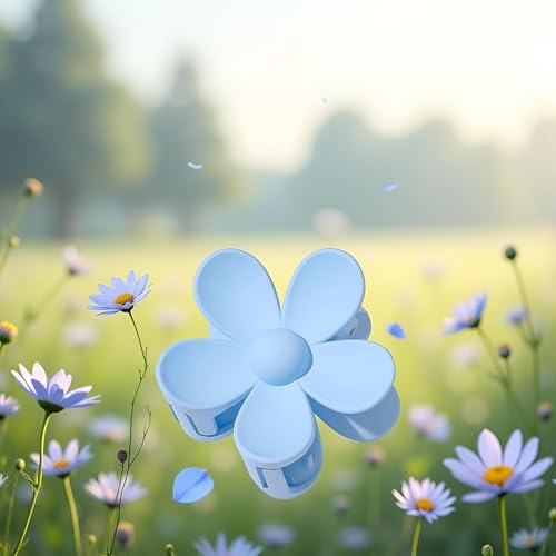 Zhuluck Blue Flower Hair Claw Clip - Large Non-Slip Hair Clip for Thick and Thin Hair