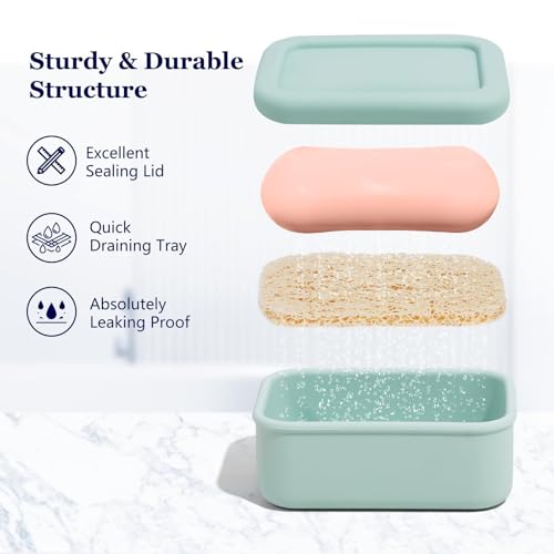 Leakproof Silicone Travel Soap Case with Draining Layer - Pink
