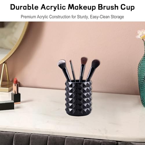 YAFIYI Acrylic Makeup Brush Holder - Black Clear Cosmetic Organizer for Vanity
