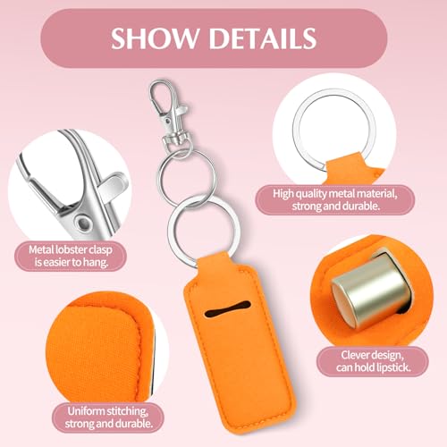 6 PCS Chapstick Holder Keychain Neoprene Lip Balm Pouch Assorted Colors