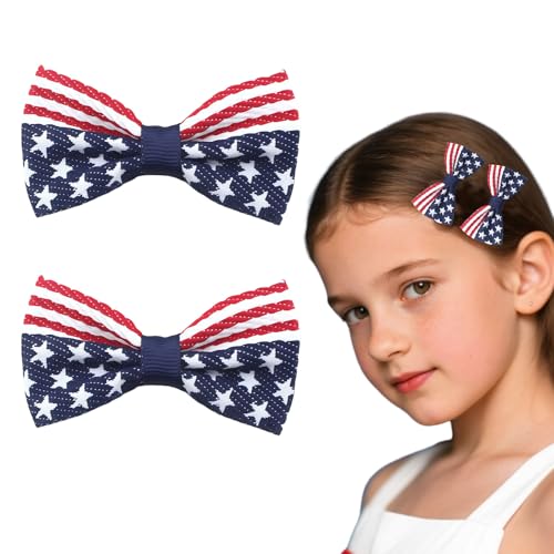 Ecuupas 4th of July Bow Hair Clips - Patriotic Star Alligator Pins 2Pcs