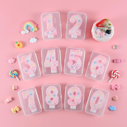 Pink Number 1 Dog & Cat Birthday Candle with Paw Print Cake Topper