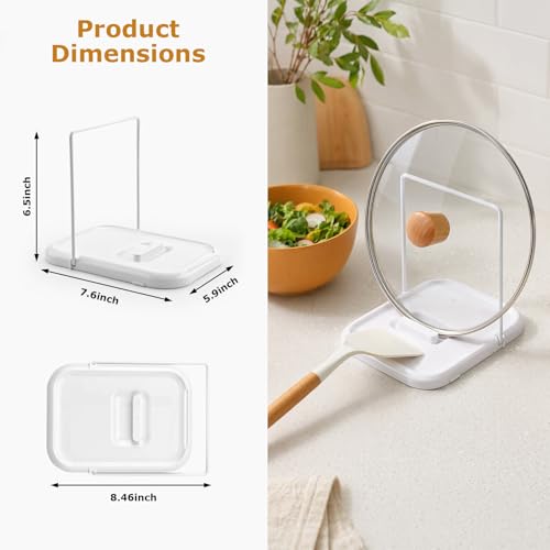 White 2-in-1 Foldable Pot Lid Holder with Spoon Rest for Kitchen Counter