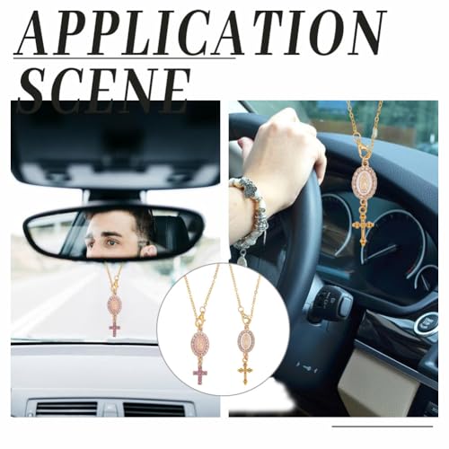 2Pcs Car Rosary Rearview Mirror Hanging Ornament Cross Charm
