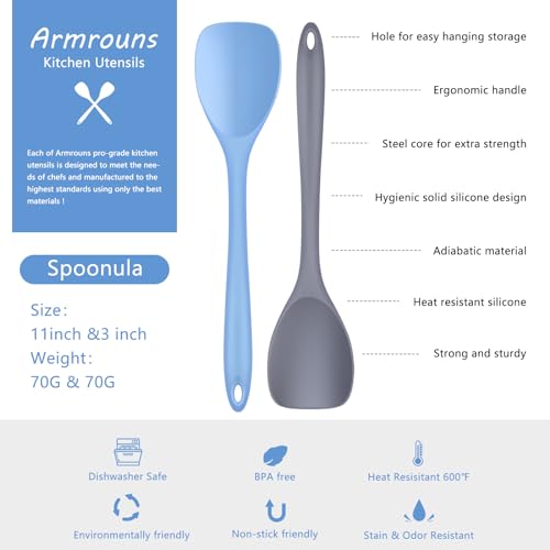 Silicone Spatula Spoon Set - 2 Pack, Heat Resistant & Non-Stick