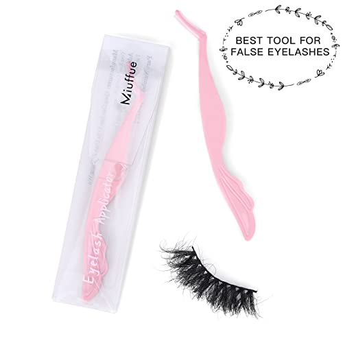 Miuffue Stainless Steel Lash Applicator Tool - Pink Curved Eyelash Tweezers for Cluster and Strip Lashes