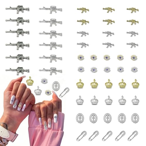 GAWRJ 60-Piece Metal Alloy Nail Charms with Rhinestone Details