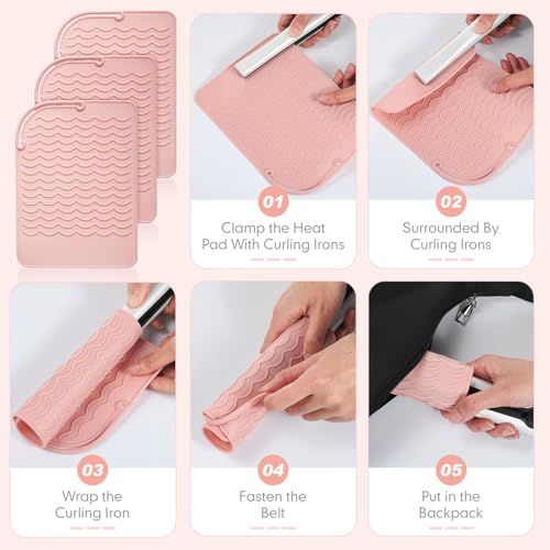 UORNERI Heat Resistant Silicone Mat for Flat Iron & Curling Iron, Pink
