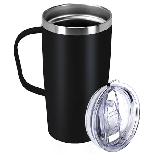 Insulated Travel Coffee Mug with Handle - 19oz Double Wall Stainless Steel Tumbler, Keeps Drinks Hot or Cold