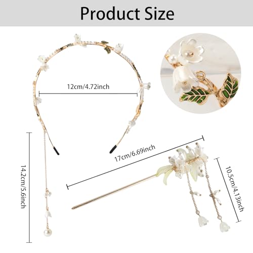 HLTOO Floral Headband and Hair Stick Set - Boho Gold Leaf Bridal Headpiece