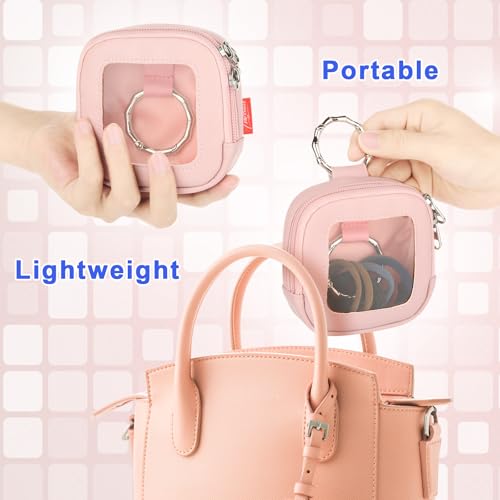TraMust Hair Tie Organizer Bag with Clear Window, Portable PU Leather Hair Accessory Storage Case