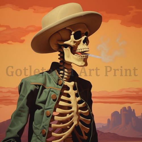 Retro Skeleton Smoking Canvas Print - 16x24 Inch Wall Art