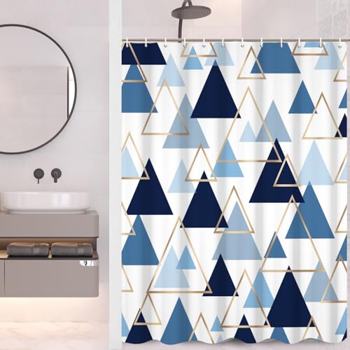 Geometric Blue Triangle Shower Curtain 72x72 - Modern Bath Decor
