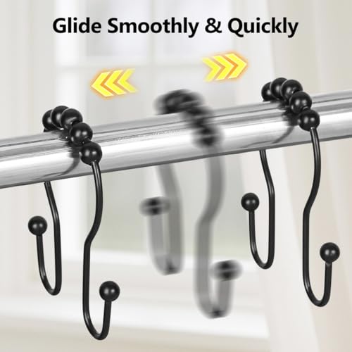 Resze 12PCS Black Shower Curtain Hooks - Rust Proof & Smooth Glide