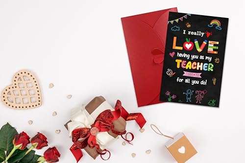 Teacher Valentine's Day Card with Red Envelope - Thank You Greeting Card
