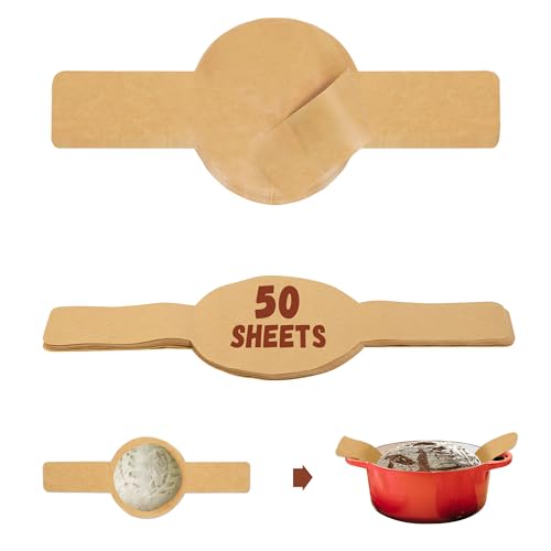 Unbleached Parchment Paper for Sourdough Baking, 8" Round, 50 Sheets with Long Handles
