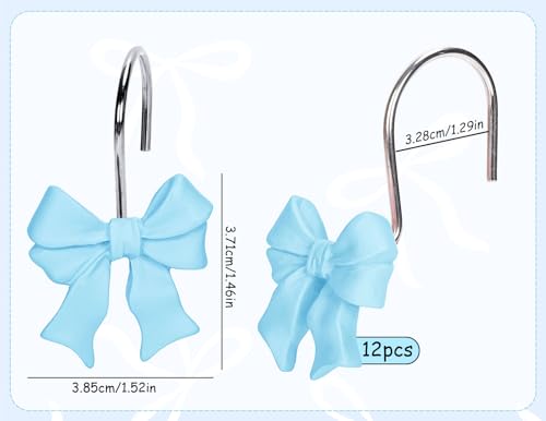 Whaline 12 Pcs Blue Bow Shower Curtain Hooks - Cute Resin Rings
