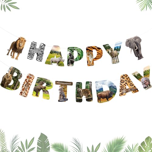 Safari Animals Happy Birthday Banner Wild Jungle Party Decorations