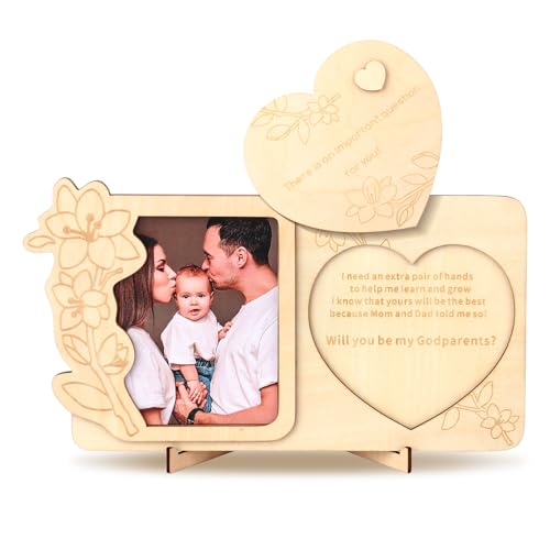 Heart-Shaped Godparents Proposal Picture Frame - 8.4x5.4 Inches