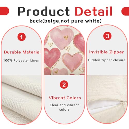 RABUSOFA Pink Heart Lumbar Pillow Cover 12x20 - Valentine's Day Decor