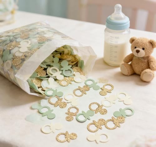 Sage Green Gold Pacifier Confetti - 200PCS Baby Shower Decor