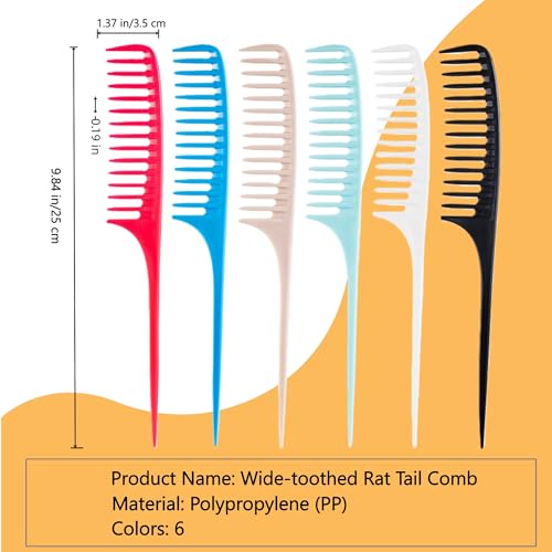 Viviyoo 6 Pack Wide Tooth Rat Tail Comb Set for Curly Hair & Styling