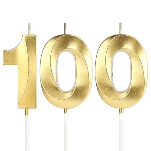 Lnablu 100th Birthday Candles Gold Number 100 for Cake - 4.7in Celebration Decor
