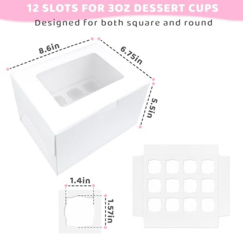 Hyzuxmal 4 Pack Dessert Shooter Boxes with Window & Insert - 3oz Square & Round Cup Carrier for Weddings & Events
