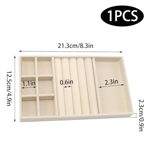 Funstreet 3-in-1 Velvet Jewelry Organizer Tray, Beige Stackable Storage