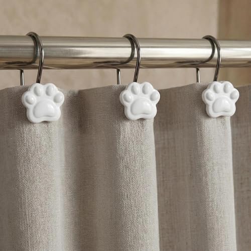 Popkozzi Cat Paw Print Shower Curtain Hooks - 12Pcs Rustproof Rings