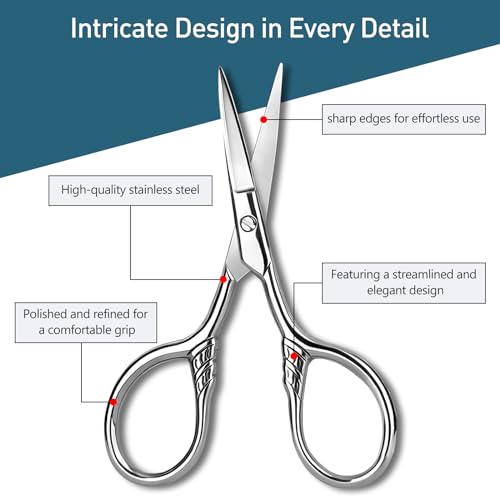 Kootinn Small Stainless Steel Facial Hair Scissors with Leather Case