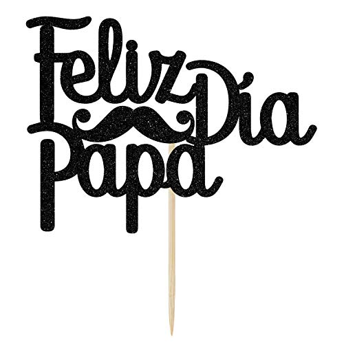Feliz Dia Papa Cake Topper - Black Glitter Father's Day Decoration
