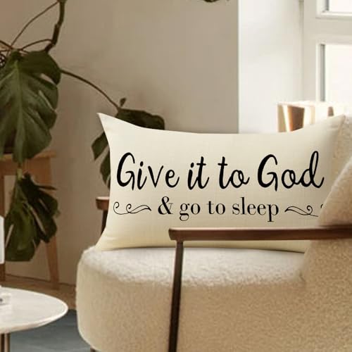 Give It to God and Go to Sleep Lumbar Pillow Cover, 12x20 Cotton Linen