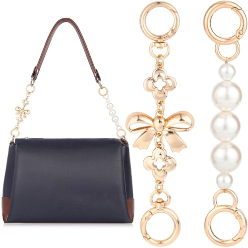 Winsyison 2pcs Gold Bow & Pearl Purse Strap Extender Chain