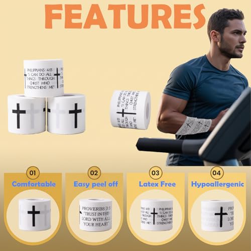 1pcs Cross Christian Sports Tape with Jesus Bible Verse, 2" X 23ft Cotton Wristbands for Basketball, Football, Soccer, Gymnasts, etc. for Protection or Injury Use