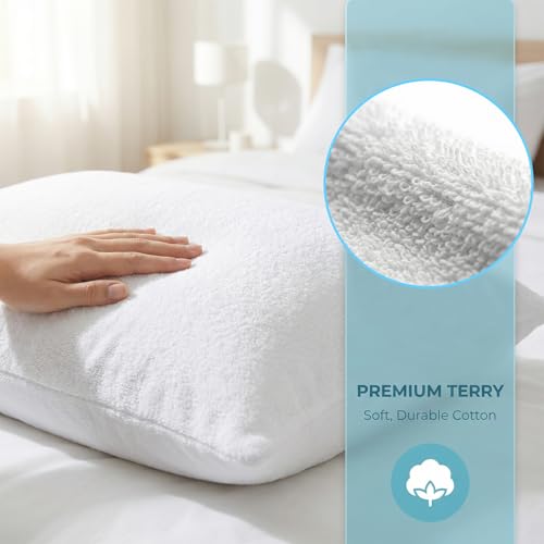 WINKAURA Waterproof Pillow Protectors - Standard Size, 2 Pack Cotton Terry
