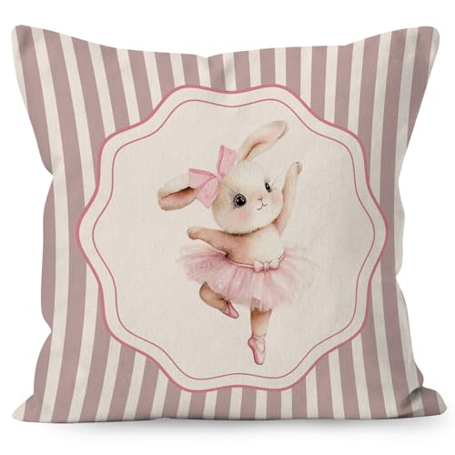 Pink Bunny Decorative Throw Pillow Cover - 18x18 Inch for Girls Room