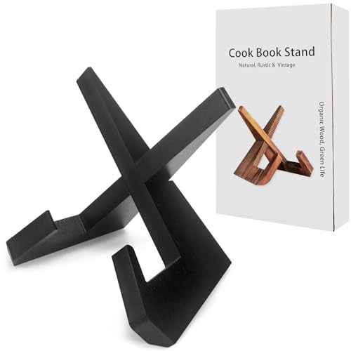 Rustic Black Wooden Cookbook Stand - Farmhouse Recipe Book Holder (8.6x6.7)