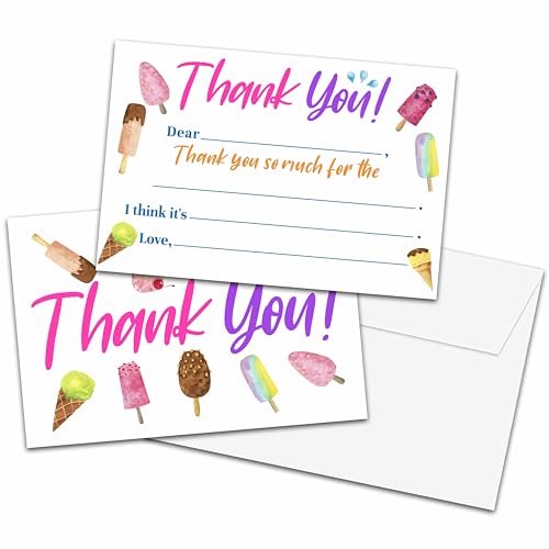 Ice Cream Thank You Cards with Envelopes 20 Count 4x6 Fill in Blank