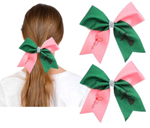 Pink and Green Glitter Hair Bows 5.7 Inch Witch Costume Clips