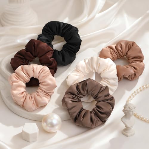 Bessrung Large Satin Hair Scrunchies 6-Pack - Damage-Free Soft Hair Ties