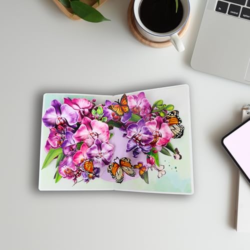 3D Orchid and Butterfly Pop Up Thank You Card - 6x8 Inch
