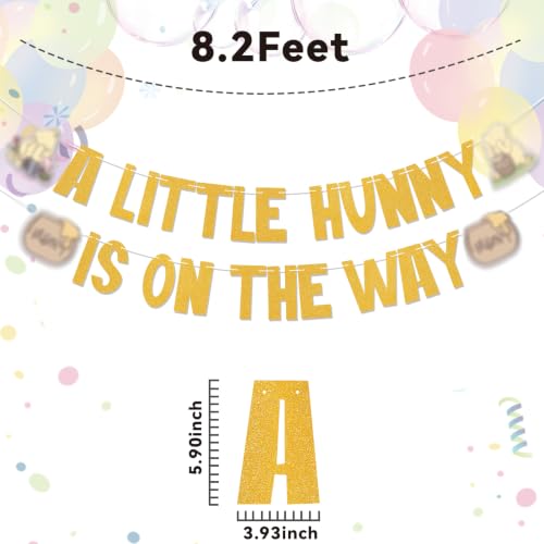 A Little Hunny is on the Way Gold Glitter Banner - Bear Baby Shower Decorations
