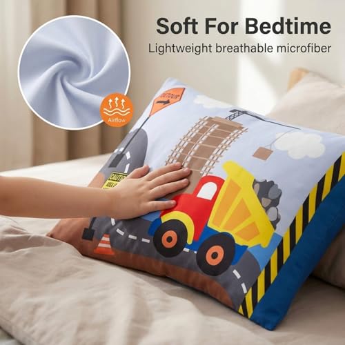 Everyday Kids 2-Pack Standard Pillowcases - Construction Theme Soft Microfiber