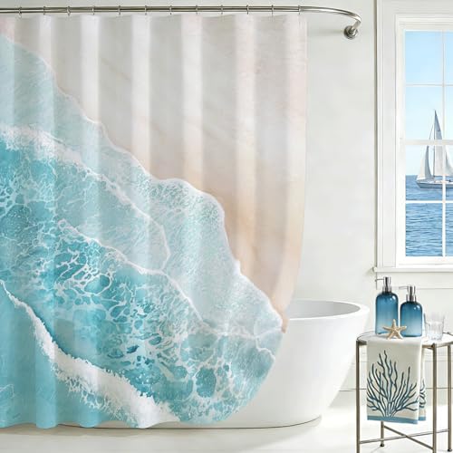Mocsicka Ocean Shower Curtain - Blue Wave Coastal Decor, 72x72