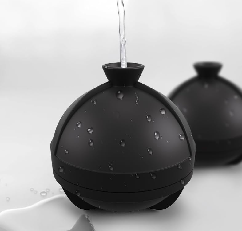 Samuelworld Large Ice Ball Maker with Lid, 4 x 2.5 Inch Round Silicone Ice Ball Mold, BPA Free, Easy To Fill Round Silicone Ice Tray, Craft Ice Maker for Whiskey, Cocktails, Gifting - Black