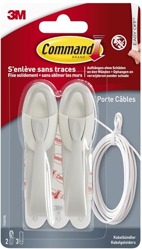 Command Medium Cable Hangers, Adhesive Wall Hooks for Cable Management (White)