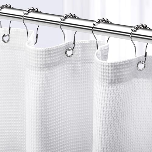 NEATERIZE Waffle Shower Curtain, 72x72 Inch Hotel Style Fabric - White